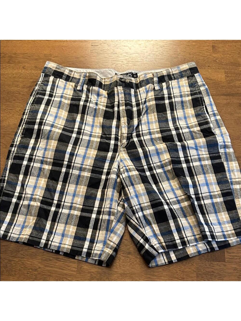 Chaps Checkered Shorts in Black, Beige, and Navy